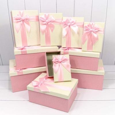 Набор подарочных коробок 10 в 1 прямоугольник 34*26*15.3 см Бант Розовый/бежевый 445092
